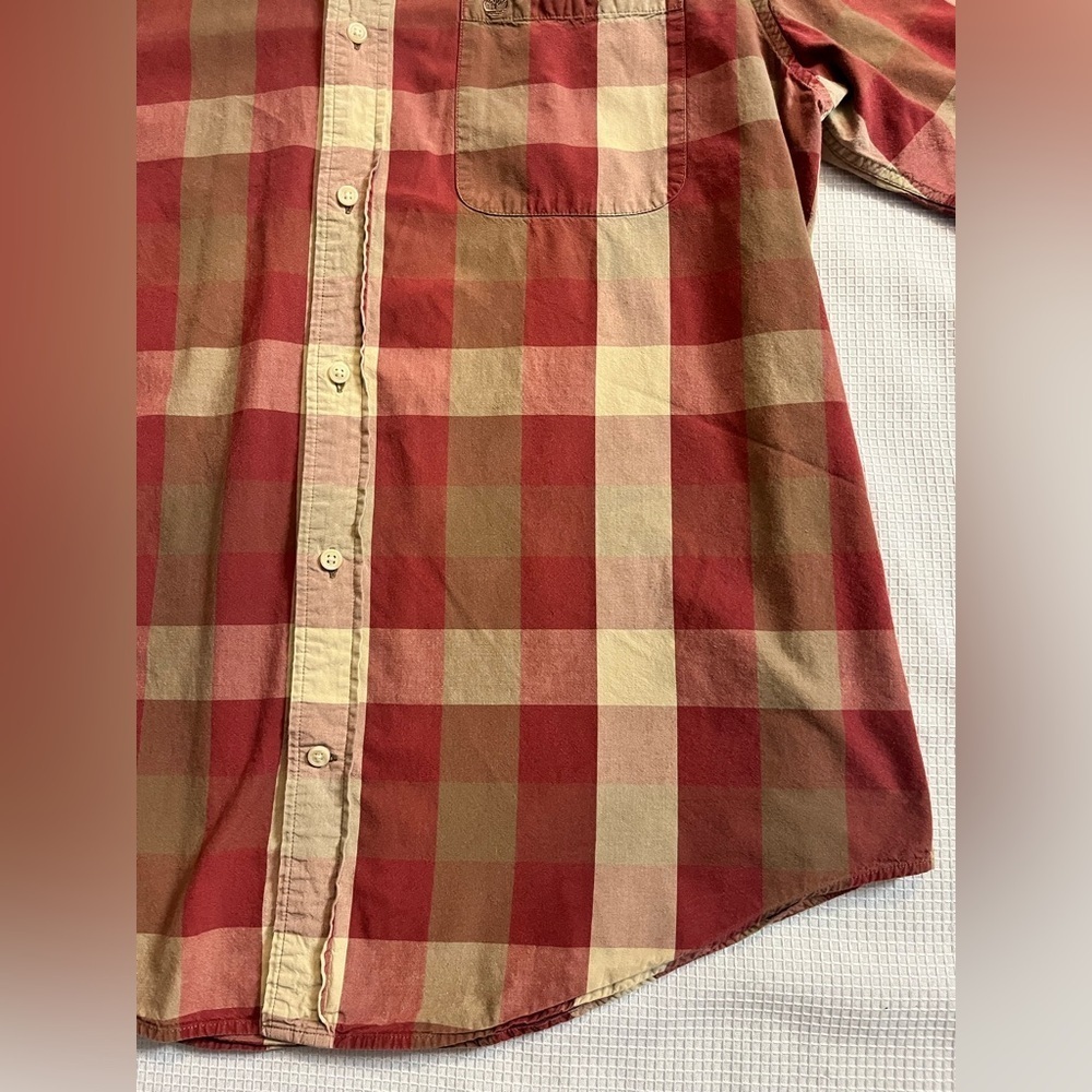 Timberland Men's Red and Tan Plaid Collared Shirt Size XL - Picture 2 of 13